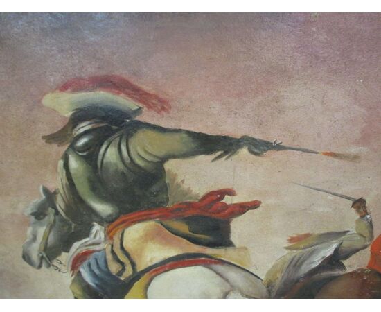 Grande quadro dipinto a olio su tela battaglia a cavallo - fine 800 - 140 x 99!