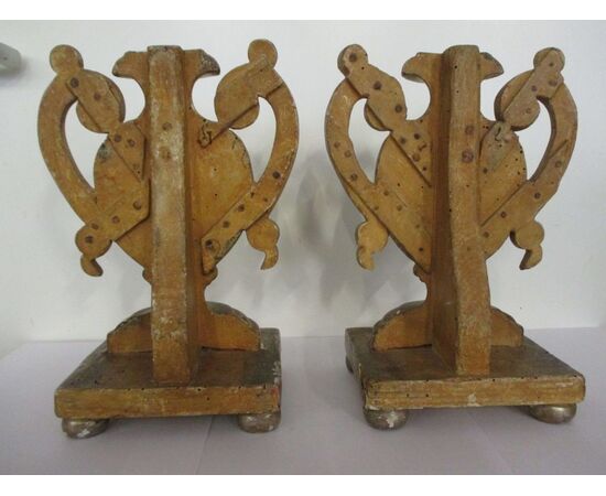 Pair of golden gold-plated metal acetate holders - early 19th century - authentic !!!     