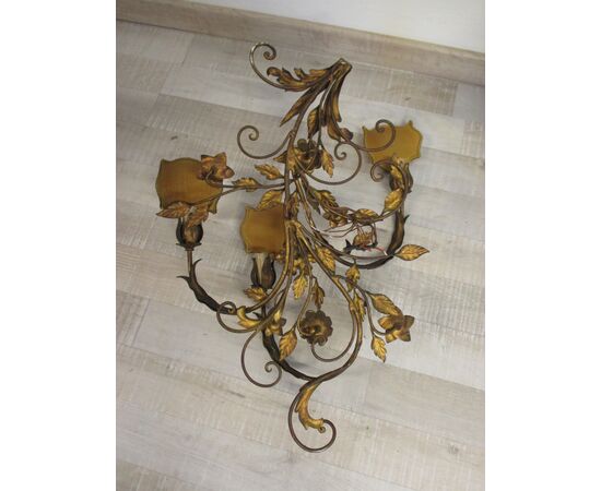 Golden iron wall light with flowers and leaves - three large lights - 900     