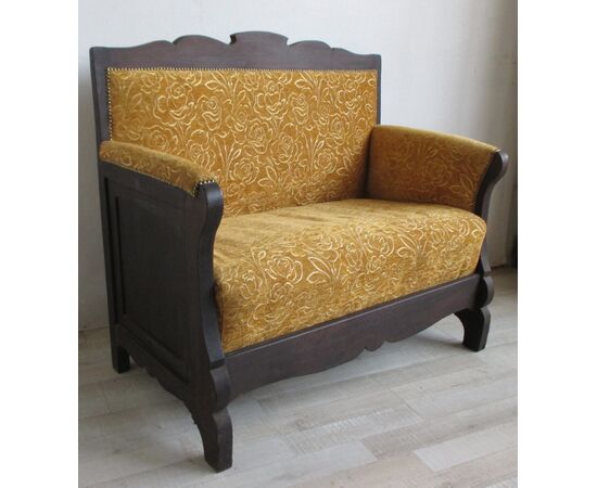 Divano Liberty due posti in pioppo ebanizzato - divanetto primi 900 - sofà