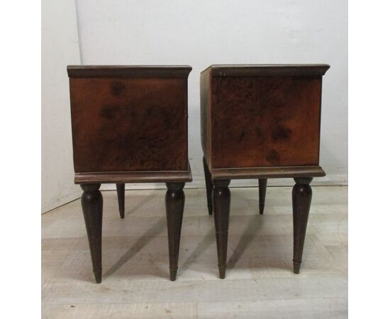 Pair of vintage walnut bedside tables - 1950s / 60s - modern antiques - fake onyx top     