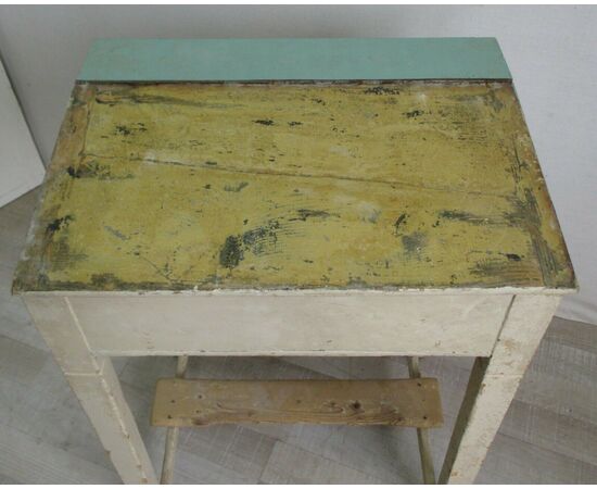 Scrittoio banco da scuola in abete laccato piano apribile -tavolino - primi 900