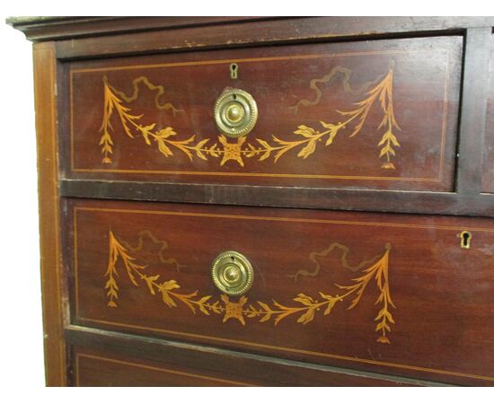 English chest of drawers in maple inlaid mahogany - chest of drawers - end of 800     