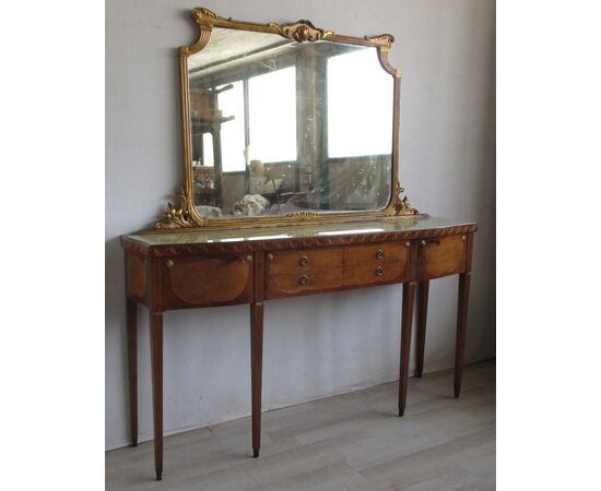 Sideboard console sideboard with mirror - vintage - in walnut - 50s / 60s - modern room furniture - buffet.     