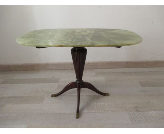 English mahogany coffee table with onyx top - modern vintage - 1950s     