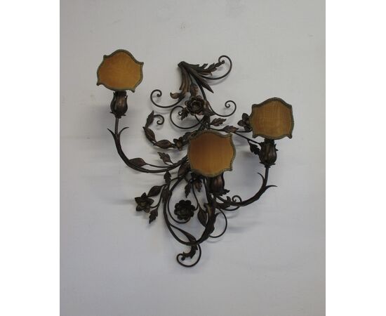 Golden iron wall light with flowers and leaves - three large lights - 900     