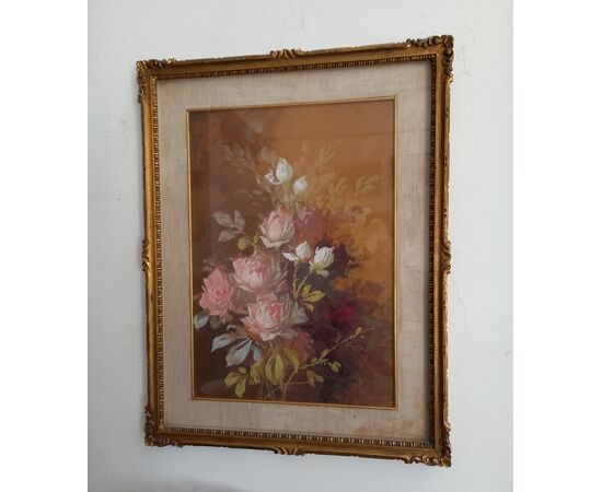 Watercolor painting tempera painting - still life with flowers - early 1900s     