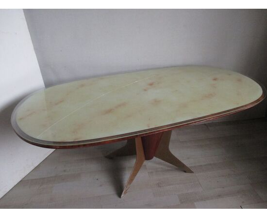 Tavolo ovale vintage in mogano e ferro - piana in vetro -anni 50 60 modernariato