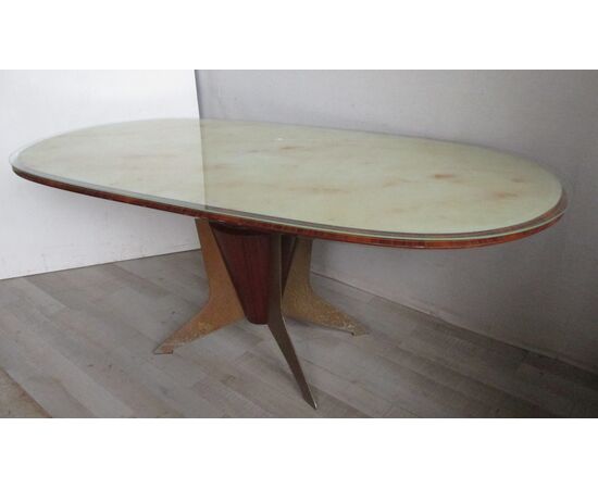 Tavolo ovale vintage in mogano e ferro - piana in vetro -anni 50 60 modernariato