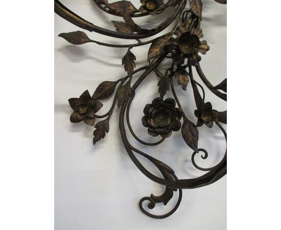 Applique in ferro dorato con fiori e foglie - tre luci grandi dimensioni - 900