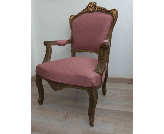 Louis XV lacquered and gilded armchair - eighteenth century - 700 - small armchair - pair available!     