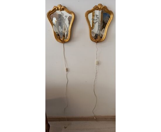 Pair of applique in gilded wood Louis XV style with Venetian figures - mid-1900s     