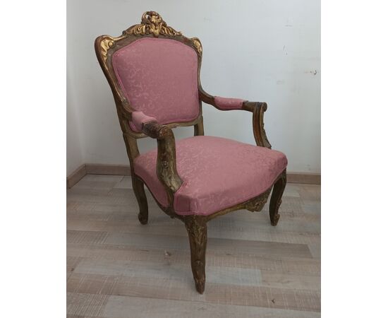 Louis XV lacquered and gilded armchair - eighteenth century - 700 - small armchair - pair available!     