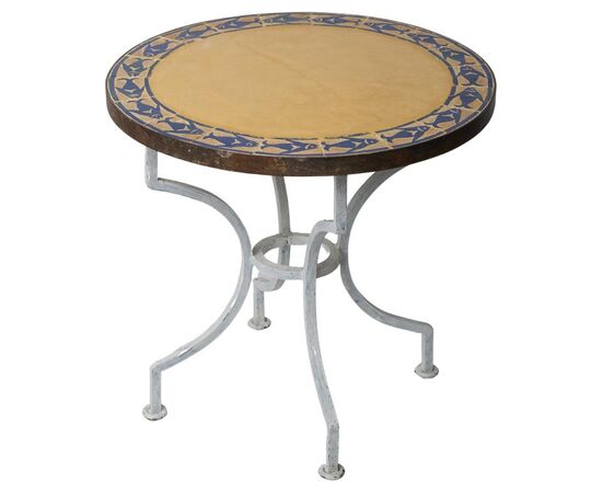 Tavolino in ferro con piano in ceramica - O/2962