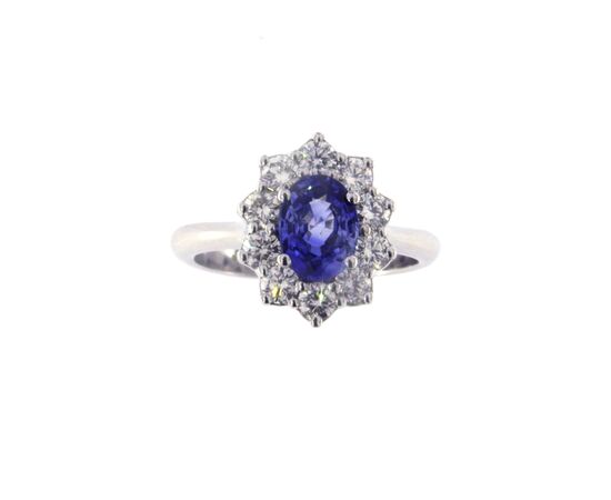 Anello Margherita con zaffiro blu e diamanti