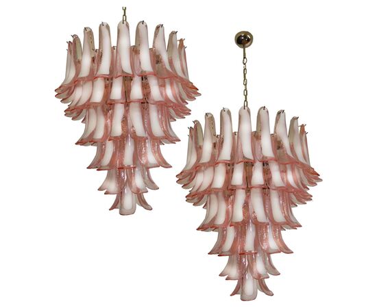 Pair of 'Flamingo' Italian 75 Petal Chandeliers, Murano