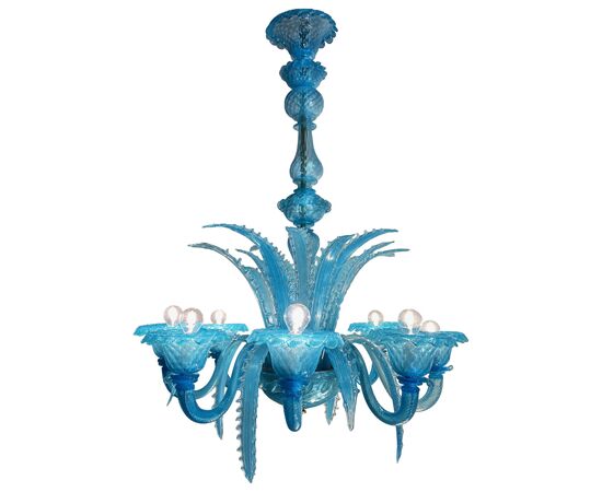 Late 20th Century Murano Glass Italian "Queen Turquoise" Chandelier, 1980s