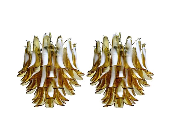 Pair of Italian Petal Murano Chandeliers, Mazzega Style