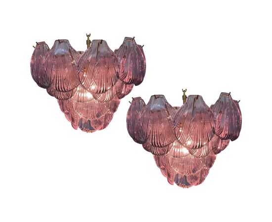 Pair of Italian Pink Shell Chandeliers, Murano