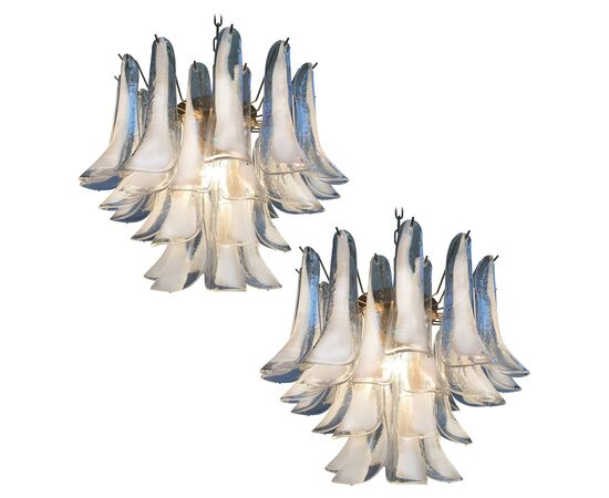 Elegant Pair of White Petal Chandeliers, Murano, 1990s