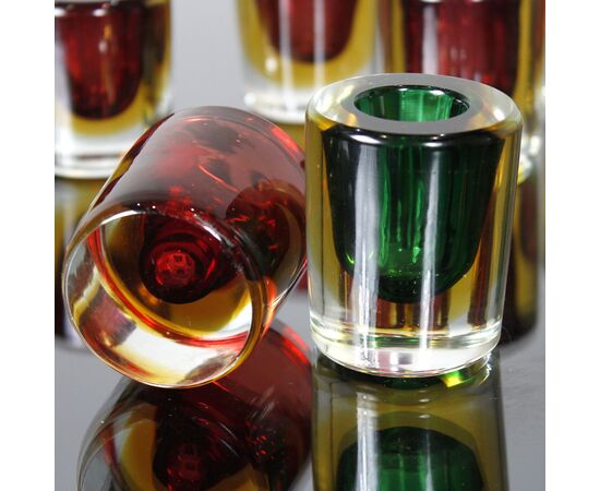 Rare Set of 8 Flavio Poli Murano Seguso glass candle holders, 1950s     