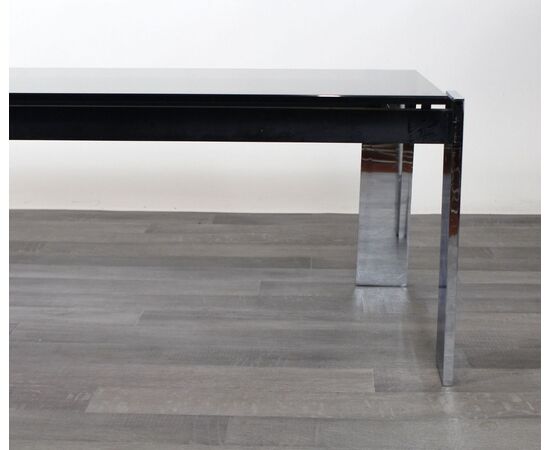 Low table smoked glass chromed metal Italian vintage design     