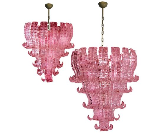 Pair of Italian Murano Six-Tier Felci Glass Chandeliers