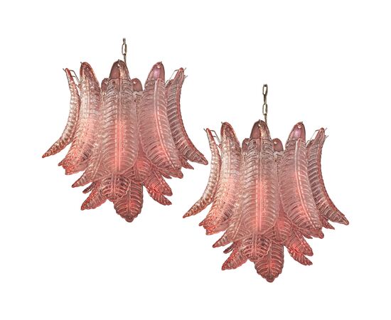 Pair of Italian Murano Six-Tier Felci Glass Chandeliers