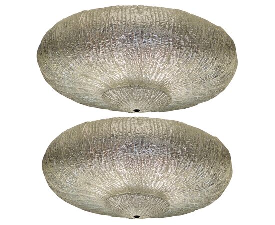 Pair Original Large Ceiling Flush Mount Lights by Barovier & Toso, Murano, 1940s