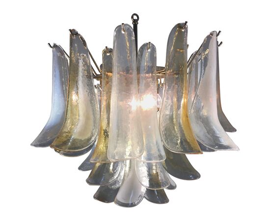 Elegant Chandelier White and Amber Petals, Murano, 1990s