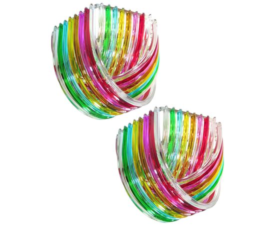 Pair of Curvati Rainbow Ceiling Lights, Multicolored Triedri, 24 Murano Glasses