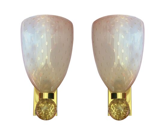 Luxurious Pair of Wall Lamps by Barovier & Toso, Murano, 1960s