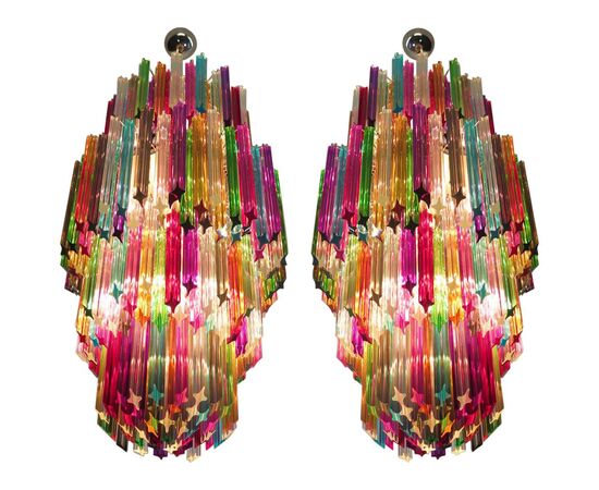 Pair of Monumental Multicolored Prism Chandeliers, Murano