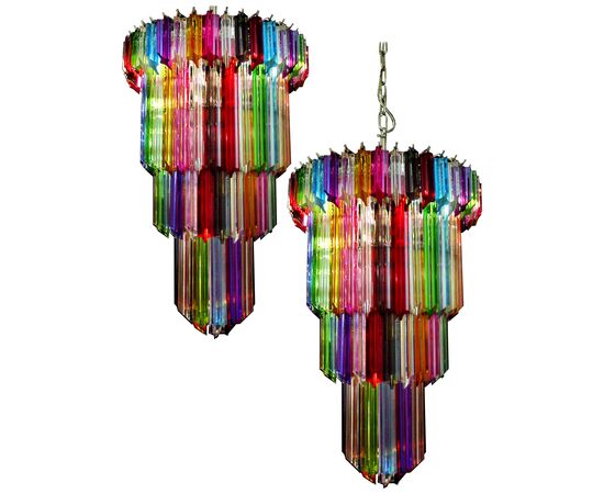 Pair of Italian Chandelier Multicolored Quadriedri, Murano