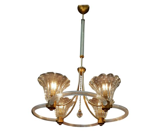 Art Deco Chandelier by Ercole Barovier, Murano, 1940