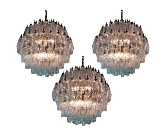 Trio Spherical Murano Poliedri Chandeliers Carlo Scarpa Style, Murano