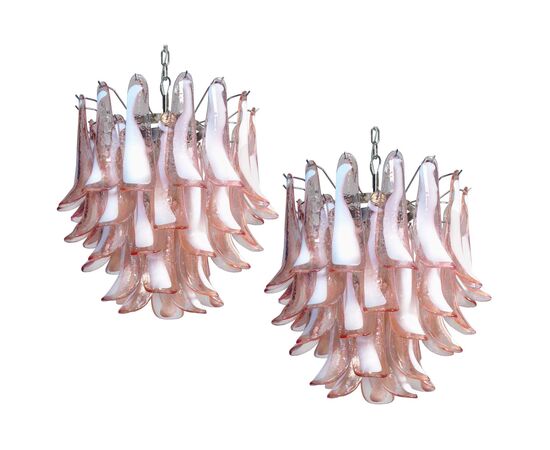 Pair of Italian Pink Petal Chandeliers, Murano