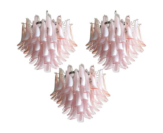 Trio of 'Flamingo' Italian Petal Chandeliers, Murano