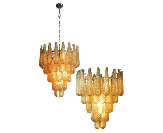 Pair of Italian Amber Crystal Chandelier, Murano