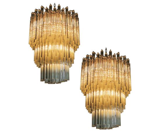 Majestic Italian Pair of Triedri Chandeliers, 184 Prism, Murano