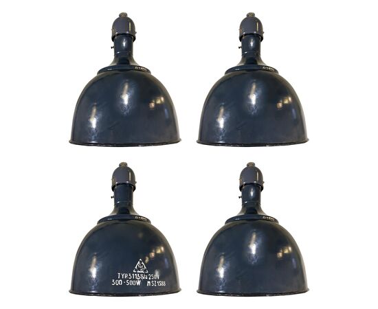 Set of Four Vintage Industrial Pendant Lights, Budapest, 1950s