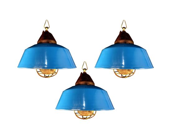 Trio Industrial Pendant Lights, Budapest, 1950s