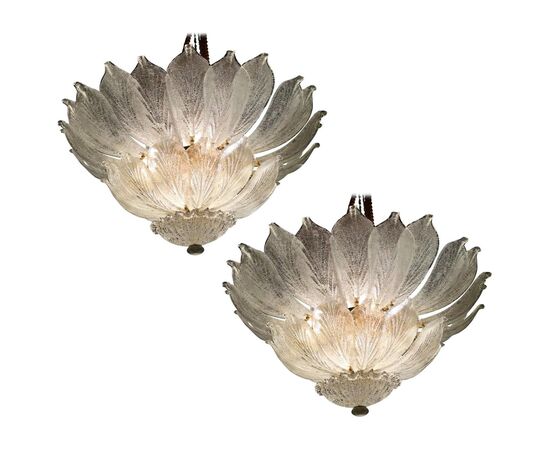 Pair of Italian Flush Mount Chandeliers, Murano