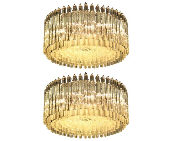 Mid-20th Pair Italian Triedri Glass Chandeliers, 265 trasparent Prism, Murano