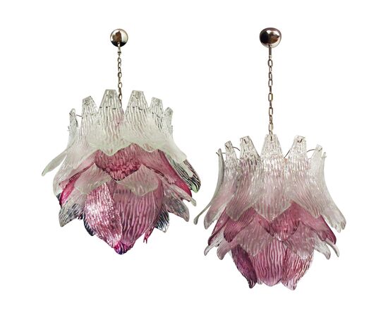 Pair of Italian Murano Chandeliers Transparent and Amethyst Glasses, Murano, 1