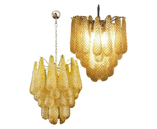 Pair of Italian Amber Crystal Chandeliers, Murano