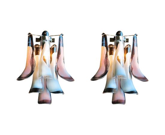 Pair of Italian White and Pink Petal Murano Sconces