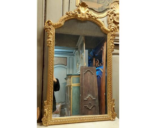 specc373 - gilded and carved mirror, 19th century, size cm l 78 xh 126     