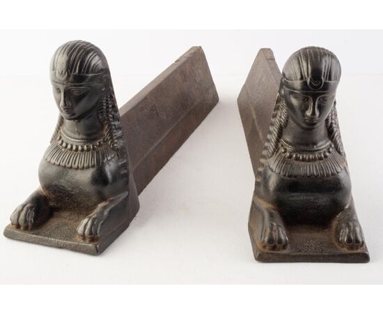 Pair of antique &quot;sphinx&quot; andirons - O / 4389 -     