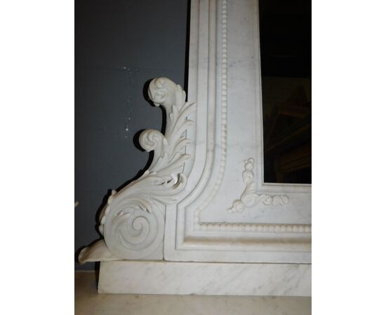 chm707 - fireplace in white statuary marble, meas. cm l 250 xh 328 x d. 51     